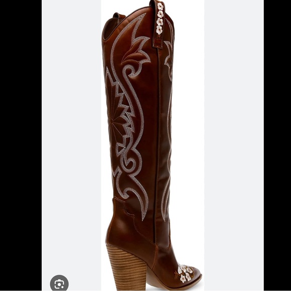 Steve Madden Lashes Leather Flower Detail Tall Western Boots - Picture 4 of 13